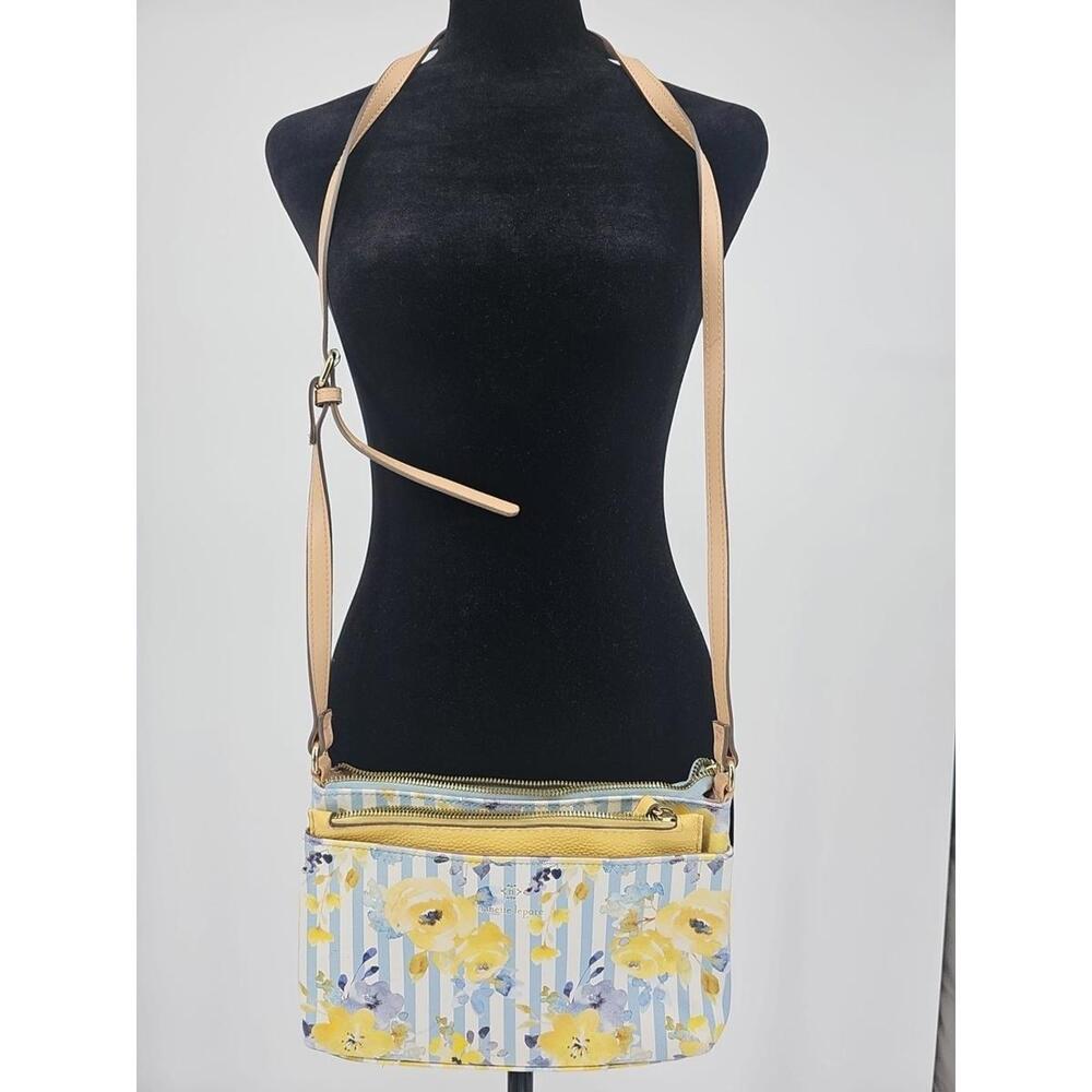 Nanette Lepore Crossbody Bag Blue White Yellow Double Zip Floral Lining Cute
